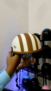 HELM.ID - HELM ANAK USIA 1-5 TAHUN MODEL CHIPS RETRO WARNA CREAM COKELAT MURAH