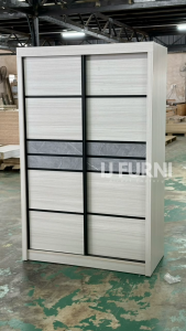 FREE INSTALLATION IJ FURNI 4ft Sliding Door Wardrobe Grey Door & Grey Almari Murah  Almari Modern Alamari Pakaian Alamari Baju Murah Wardrobe Ready Stock