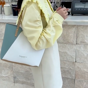 ใหม่! กระเป๋าสะพายไหล่และกระเป๋าถือผู้หญิง ความจุใหญ่ สีเย็บปะติดปะต่อ หนัง PU คุณภาพสูง รุ่น SC011