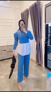 One Set Wanita Terbaru 2024 Danisha Set Bahan Knit Mix Katun Twill Setelan Wanita Dewasa Jumbo Kekinian Ootd Hijab Style