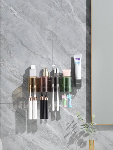 Kệ cắm bàn chải ECOCO hợp kim nhôm tĩnh điện không hoen gỉ thế hệ mới Kệ để đồ nhà tắm tặng kèm cốc dán tường cao cấp