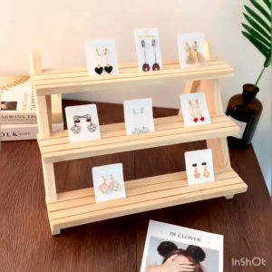 3-layer ladder display storage rack Wooden Display Stand Display Riser Organizer indoor and outdoor solid Ladder Plant Stand Earring & Ring Display Stands for Selling