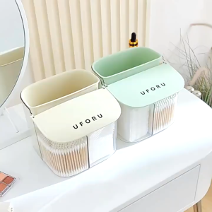 Cotton Swab Storage Box with Lid Dustproof Cosmetic Cotton Storage Box Multifunctional Transparent Grid Sorting Box