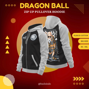 Hoodie Zipper HSCLO Master Roshi Anime Dragon Ball Z Zipup Raglan Sleeve Sweatshirt Bahan Fleece Ukuran Jumbo Big Size XS S M L XL XXL 3XL 4XL 5XL