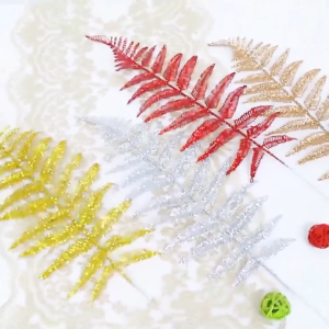 Nuvox 10 Pcs Christmas Glitter Leaves Gold Artificial Flashing Leaves Tropical Leaf Wedding Pick Flower Arrangement Wreaths DIY Hanging Ornament for Wedding Party Decoration