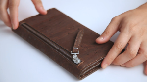 Corkor Vegan Cork Womens Slim Wallet Zebra | Handmade Long Pouch Simple Thin Leather Woman Purse Dompet Perempuan Wanita Kulit 女生长款钱包錢包長款