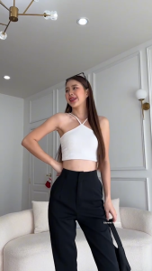 New Abigail (ผ้าลินนลี่พรีเมี่ยม) ทรงบอยกระบอกเล็ก ไร้ขอบเอว กางเกงเอวสูง กางเกงขายาวผู้หญิง ใส่แล้วหุ่นเพรียว