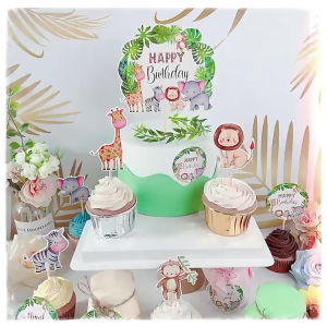 6pcs Animal Cake Topper Cupcake Flag For Wild One Jungle Safari Birthday Party Decorations