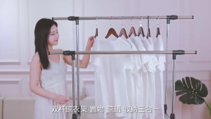 SG STOCK Stainless Steel Adjustable Clothes Rack Telescopic Wardrobe Double Pole Rack Organizer Shelves With Wheels R4708