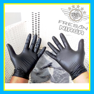 SEPASANG Sarung Tangan Karet Nitril Hitam Elastis Anti Alergi Non Latex Tanpa Bedak Black Nitrile Glove