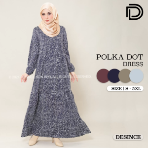 🇲🇾 DESINCE Muslimah Long Dress Dots Printed Dress Small Polka Dot Maxi Dress Wanita Dress Perempuan Panjang WW 015
