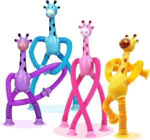 Telescopic Suction Cup Pop Tube Giraffe Toys Animals Sensory Fidget Toys for Toddlers Toys for Kids Party