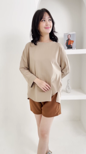 QUEENTIN Kaos Wanita Oversize 0572 Combed Spandex Polos Lengan Panjang