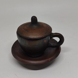 Paket isi 5pcs - Cangkir Kopi Espresso 80ml + Tutup + Tatakan Tanah Liat Gerabah