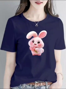 (COD)KAOS ATASAN MOTIF KELINCI IMUT COTTON COMBED WANITA