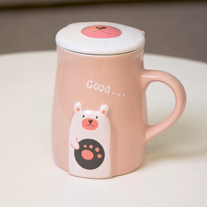 Ly Cốc Sứ Họa Tiết Hình Gấu Hồng Cute - Made4home size 400ml