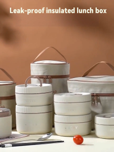 304 Stainless steel insulated lunch box portable Insulation bag soup bowl preservation thickened bag dinnerware set tupperware spoon and fork set