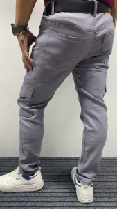 New Mens Clothing Solid Color Stretch Multi-Bag Skinny Pants Slim Slimming Denim Cargo Pants Jeans