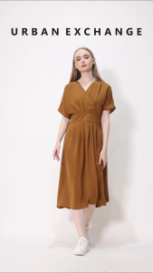 Urban Exchange Cecilia Brown Dress - Gaun Midi Dress Kasual