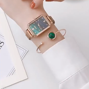 FSJ180 Jam Tangan Rantai Wanita Analog Quartz Jam Model Petak Perempuan