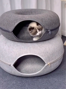 Pet Cat Round Felt Nest Donut Shape Mainan Kucing Terowong Tempat Tidur Cat House Felt Nest Removable Bed Interactive Play