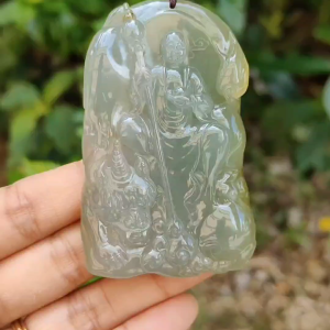 King of the inferno Special Premium Natural Type A Jadeite with Light Green and Yellow come with certificate weight 76.35 grams 69.50 * 44.30 * 12 mm very fine translucent rare jadeite pendant for collection (pendant98)
