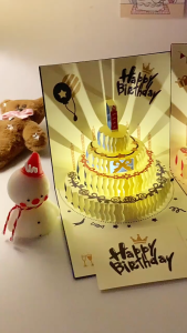 Music Birthday Card 3D Cake Pop Out Musical Light Creative Birthday Party Gift Message Card