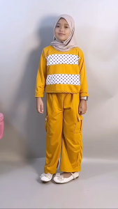 CF Kids Setelan Anak Perempuan Celana Cargo Polkadot