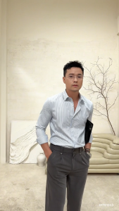 Áo sơ mi nam AKUBA tay dài form slimfit vừa người vải lụa chống nhăn thoáng mát | 01TE1033