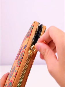 Vegan Leather Long Wallet For WomenFloral Print Clutch Coin Purse Vintage Faux Wooden Credit Card and cellphone holder