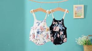 【COD&Local】Baby Girl’s Casual Suspender Jumpsuits Fashion Flower Print Round Neck Bow Lace-Up Triangle Romper