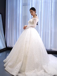 GAUN WEDDING / DRESS PERNIKAHAN BALLGOWN SEQUINS MEWAH / DRESS PERNIKAHAN PUTIH SABRINA