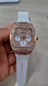 [Promo] Jam Tangan Wanita Guess GW0105L3 Raven Dual Tone Dial White Leather With Silicone Strap Original Garansi 2 Tahun [✔COD][100% Authentic]