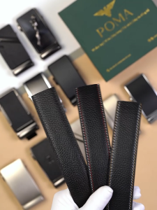 Thắt Lưng Nam Khóa Tự Động Da Bò Khâu 2 Lớp Chỉ Đen PKD Cao Cấp - Dây Nịt Nam Tặng Kèm Hộp