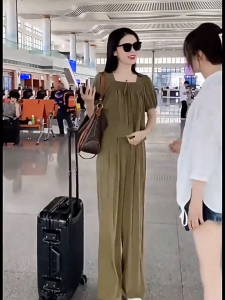 2pcs Women Causual Clothing Individual Set Wear Lady Short Sleeve Top Blouse and Loose Long Pants Hight Waist Wide Leg Plus Size #862