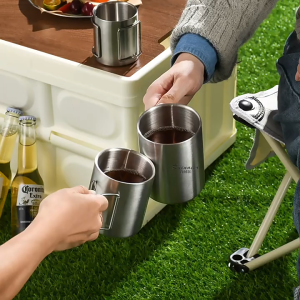 Gelas Cangkir Minum Stainless Steel Foldable Handle 400ml