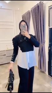 Oneset Terbaru Kekinian Danisha Set Knit Mix Katun Twill Setelan Kondangan Wanita Busui Friendly COD