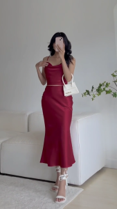 Set Chân Váy Dài Midi Đuôi Cá và Áo 2 Dây Cổ Đổ Croptop FILILO Vải Lụa Form chuẩn Thiết kế Cao cấp
