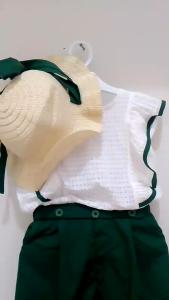 Setelan Anak Perempuan Import Mode Garis Warna Shorts Pants Kancing Tile Tanpa Lengan Kekinian