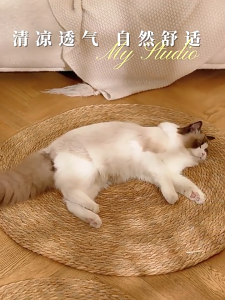 1PC Round Kitten Scratching Mat Wear-Resistant Hand Woven Cat Scratch Board Natural Cattail Cat Grinding Claw Toy Resting round buri carpet/ round carpet/ buri mat/ buli banig/ beach mat / flatlay