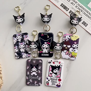Sanrio Kuromi Card Holder with Long Lanyard/Keychains For Campus Cards Work Passes and Bus Cards Student Stationary
