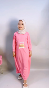 CF Kids Gamis Anak Perempuan Print DTF Happy Bear Baju Muslim