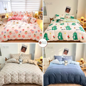 Sarung Comforter Queen/Single Cadar Getah Keliling Duvet Cover Set Fitted Bedsheet Pillowcase A#1