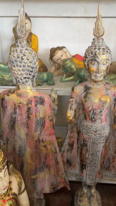 พระ องค์พระ พระพุทธรูป สูงรวม130 Cm พระสูง40นิ้ว พระไทย สีชมพูปะเก่า พระประจำวันจันทร์ พระยืน ปางห้ามญาติ ไม้จามจุรี พระประธาน