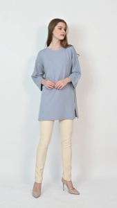 QUEENTIN Kaos Wanita Panjang 0198 Stretch Snowy Rib Knit Polos Lengan Kimono Panjang 7/8