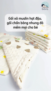 Gối xô muslin cho bé sơ sinh hạt đậu gối chần bông nhung đỗ mềm mại êm ái cho bé (33*22)