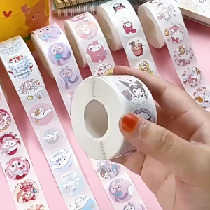 Sweetybayibayi 500pcs/Roll Sanrio Cartoon Sticker Tape Kuromi PachaDog Anime Sticker Cute Sealing Sticker Decoration Decals Toys