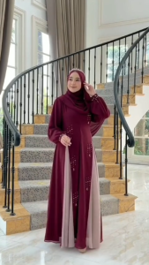 AURA FASHION - Alesha Dress Busui Bahan Ceruty Babydoll Full Furing Premium Aplikasi Mutiara