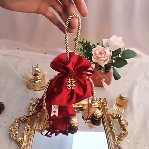 Chinese Wedding Gift Bags Red Velvet Sacks for Candy Favors
