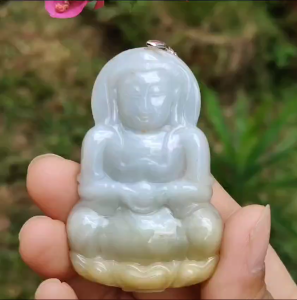 Yellow and White Guanyin Pendant Necklace Natural Type A Jadeite with certificate included weigh 25.08 grams 59.1 * 38.6 * 7 mm suitable for your daily wear (pendant6)